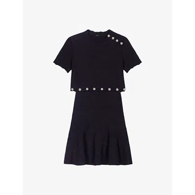 Maje Womens Noir / Gris Clover-jacquard Short-sleeve Knitted Mini Dress