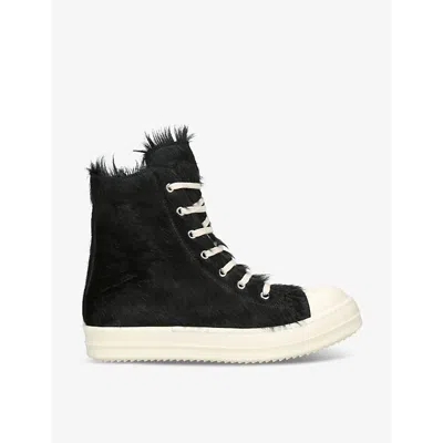 Rick Owens Serrated-sole Pony-hair High-top Trainers In Blk/white