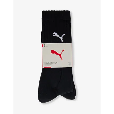 Puma Mens Black Branded Mid-calf Cotton-blend Pack Of Three Socks