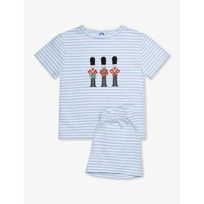 Trotters Kids' Marching Band Striped Cotton Pyjamas 1-11 Years In Blue Stripe