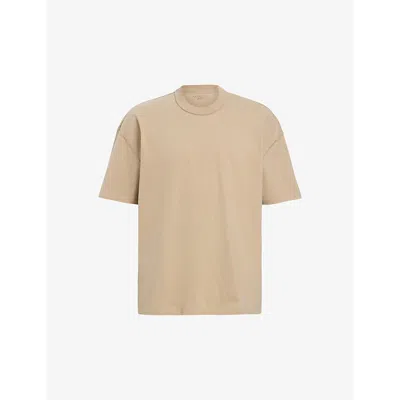 Allsaints Mens Toffee Taupe Isac Relaxed-fit Short-sleeve Organic-cotton T-shirt