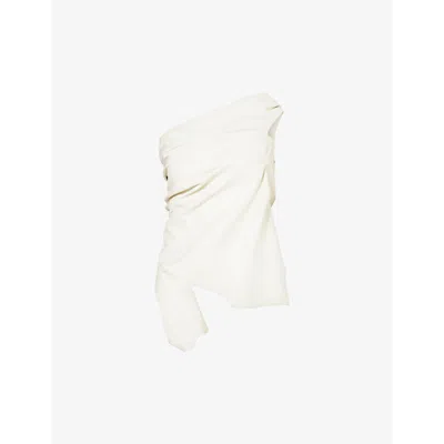 Aaron Esh Womens White Asymmetric Raw-hem Leather Top