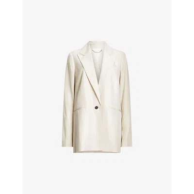 Allsaints Womens Cream White Deri Lyn Single-breasted Relaxed-fit Woven Blazer In Cream White