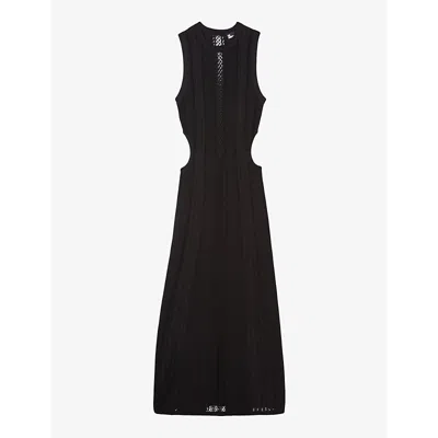 The Kooples Womens Black Cut-out Slim-fit Sleeveless Knitted Maxi Dress