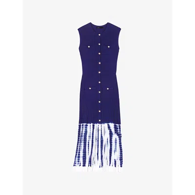 Maje Womens Bleus Tie-dye Pleated Knitted Midi Dress