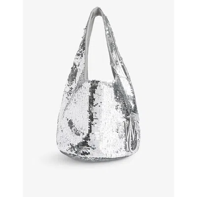 Jw Anderson Womens Silver Mini Sequin-embellished Woven Shoulder Bag In Metallic