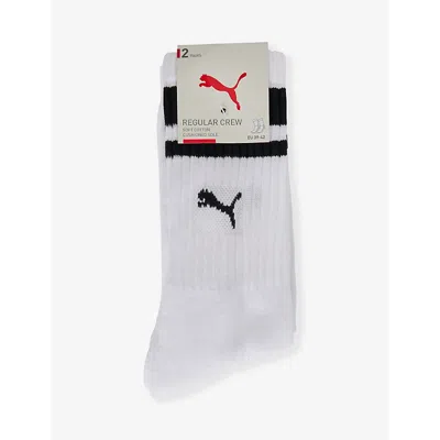 Puma Mens White Branded Mid-calf Pack Of Two Cotton-blend Socks