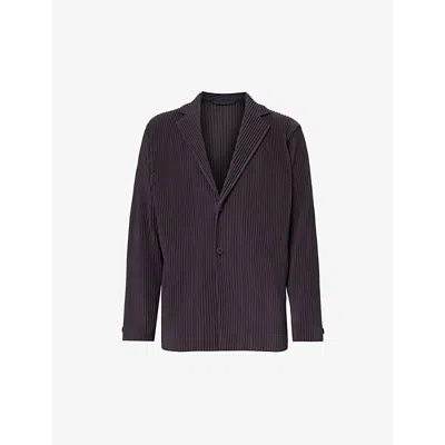 Issey Miyake Homme Plisse  Mens Burnt Brown Pleated Notched-lapel Regular-fit Knitted Blazer In Black