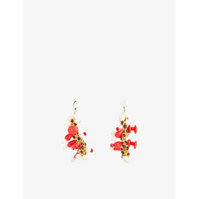 Dries Van Noten Womens Red Drop Beaded Metal Earrings