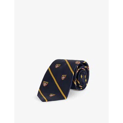 Polo Ralph Lauren Mens Navy Striped Wide-blade Silk Tie In Black