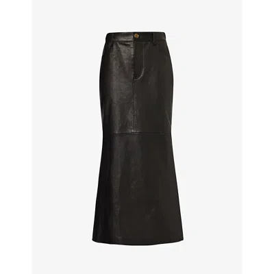 Etro Womens Black Column Five-pocket Leather Midi Skirt