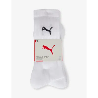 Puma Mens White Branded Mid-calf Cotton-blend Pack Of Three Socks