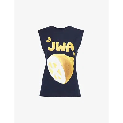 Jw Anderson Womens Navy Lemon Graphic-print Cotton-jersey Top