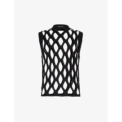 Black Comme Des Garcon Mens Black Sleeveless Cut-out Knitted Top