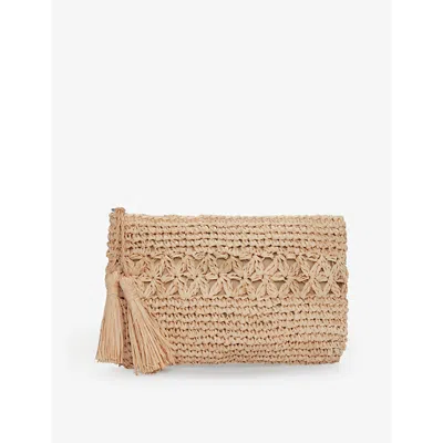 The White Company Womens Natural Floral-weave Zip-up Raffia Pouch