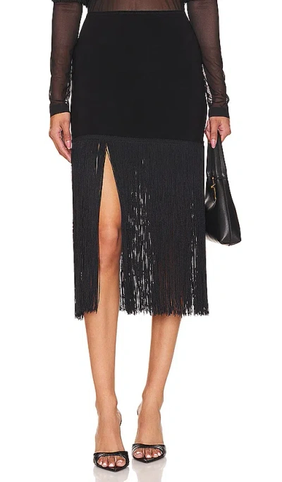 Norma Kamali Fringe-trimmed Midi Skirt In Black