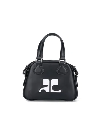 Courrèges Mini Leather Bowling Bag Hand Bags Black In Black  