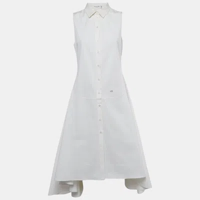 Pre-owned Dior White Cotton Sleeveless Drop Waist Shirt Dress M