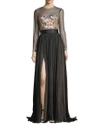 CATHERINE DEANE JOCELYN EVENING GOWN W/ EMBROIDERED ILLUSION BODICE & PLEATED SKIRT,PROD131440022