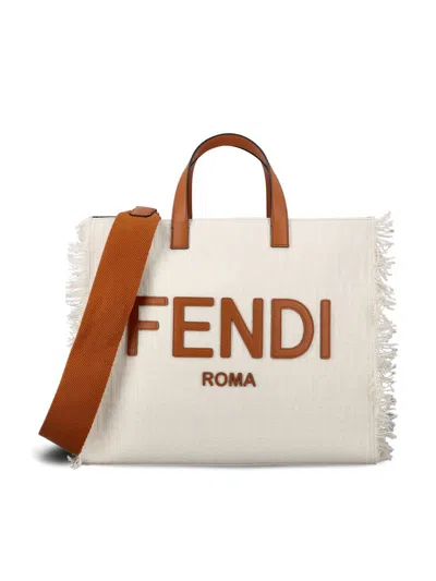 Fendi Logo Emboosed Frayed In Brown