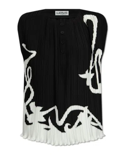 Lanvin Abstract-print Pleated Blouse In Black