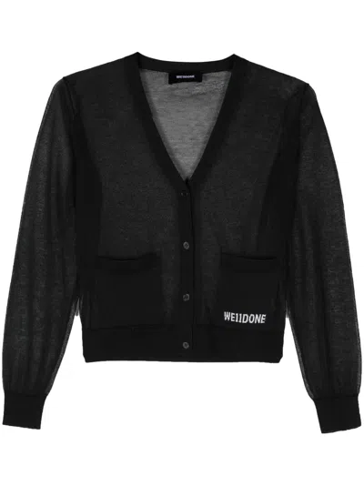 We11 Done Sheer Knitted Cardigan In Black