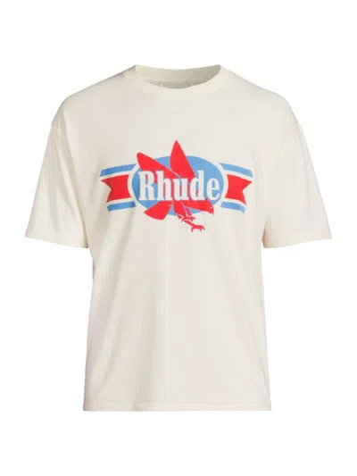 Rhude Mens Vintage White Chevron Eagle Graphic-print Cotton-jersey T-shirt