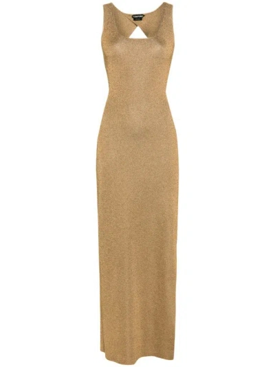 Tom Ford Open-back Knitted Maxi Dress In Gold