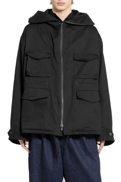 Yohji Yamamoto Drawstring-waist Hooded Cotton Jacket In Black