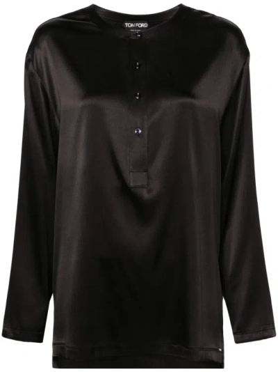 Tom Ford Band-collar Satin Blouse In Black