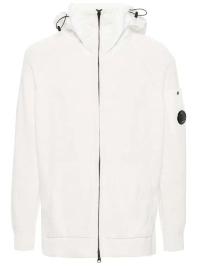 C.p. Company Panelled Cotton Zip-up Hoodie In White