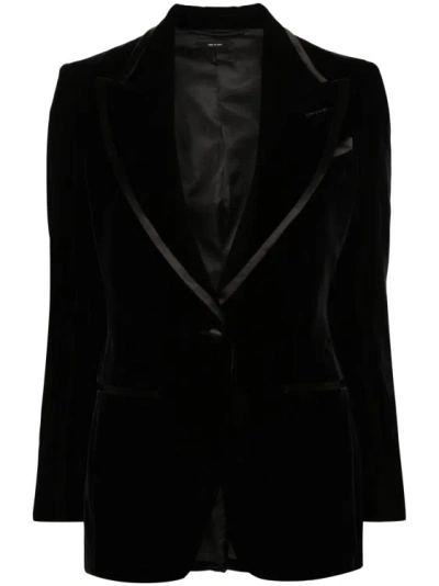Tom Ford 单排扣丝绒西装夹克 In Black
