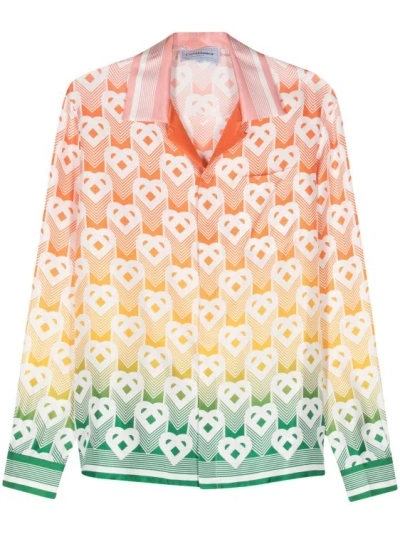 Casablanca Heart Monogram-print Silk Shirt In Multicolor