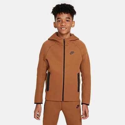 Nike Sportswear Tech Fleece Big Kids' (boys') Full-zip Hoodie In Light British Tan/black/black