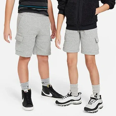 Nike Sportswear Club Fleece Big Kids' Cargo Shorts In Dark Grey Heather/base Grey/white