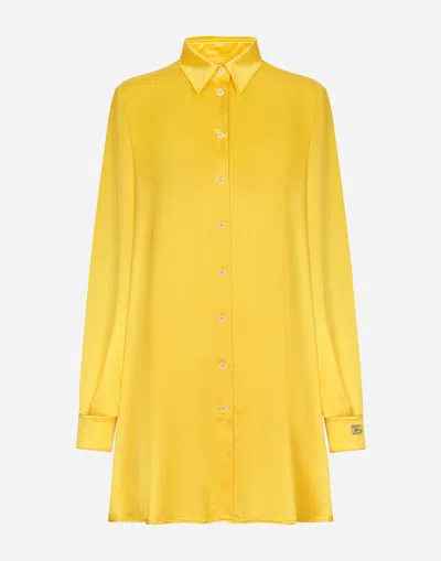 Dolce & Gabbana Long-sleeved Silk Crepe Shirt In Yellow
