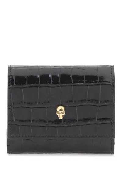 Alexander Mcqueen Compact Skull Wallet In Black