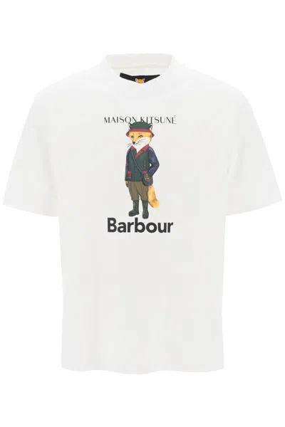 Barbour Maison Kitsuné Fox Beaufort Crew-neck T-shirt In White