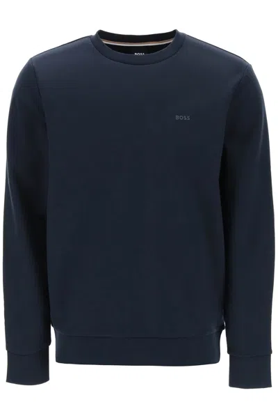 Hugo Boss French Terry Crewneck Sweatshirt In Blue