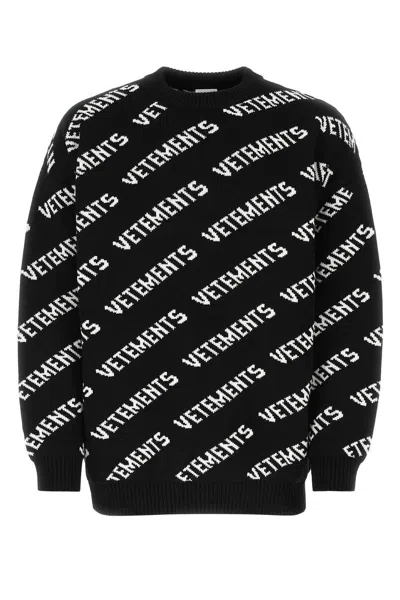 Vetements Embroidered Wool Oversize Jumper In Black