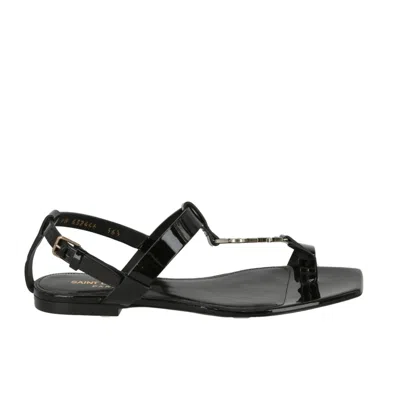 Saint Laurent Cassandra Logo Leather Sandals In Black