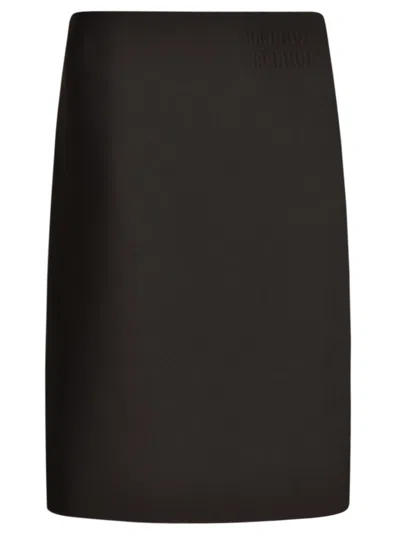 Miu Miu Logo Embroidered Plain Skirt In Black