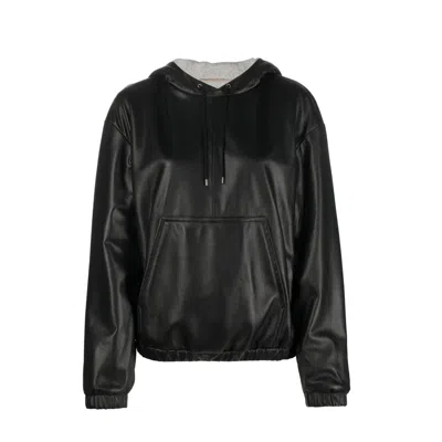 Saint Laurent Leather Hoodded Top In Black