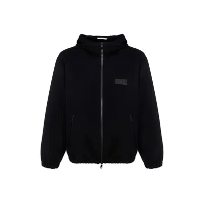 Valentino Wool Hooded Jacket In Black
