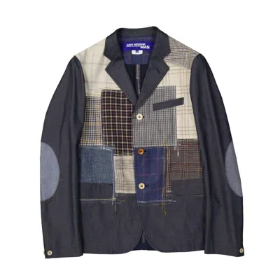 Comme Des Garçons Patchwork Cotton Jacket In Blue