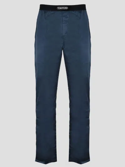 Tom Ford Silk Pyjama Trousers In Blue