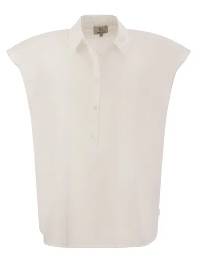 Woolrich Short-sleeved Blouse In Pure Cotton Poplin In White