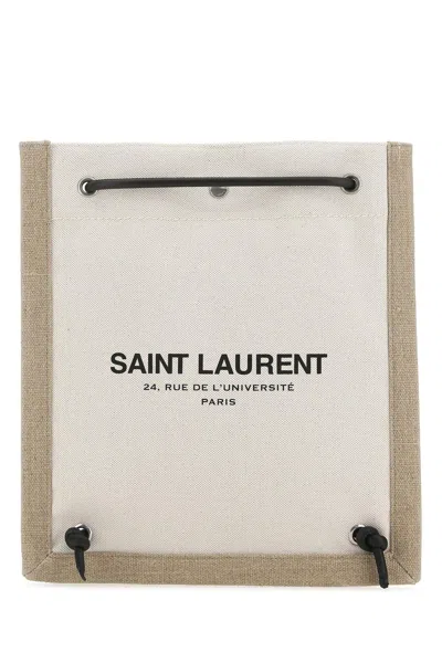 Saint Laurent Two-tone Canvas Université Crossbody Bag In Neutral