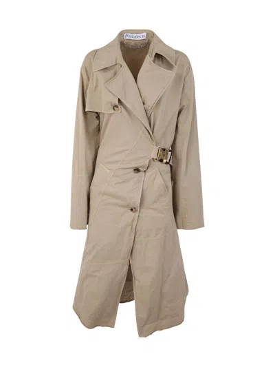 Jw Anderson Twisted-buckle Trench-coat In Neutrals