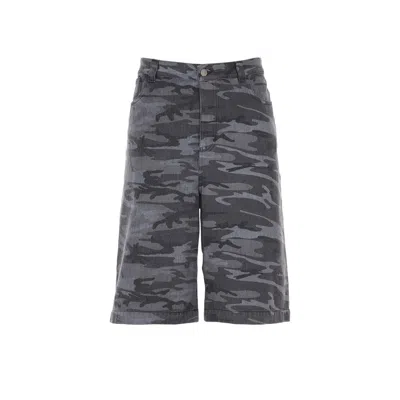 Balenciaga Camouflage Denim Shorts In Gray